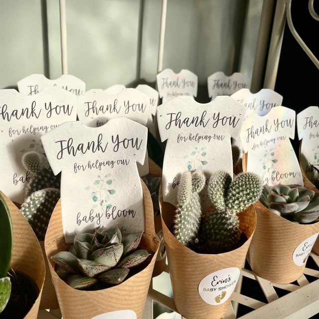 seed paper onesie shower favor with cactus and succulent theme